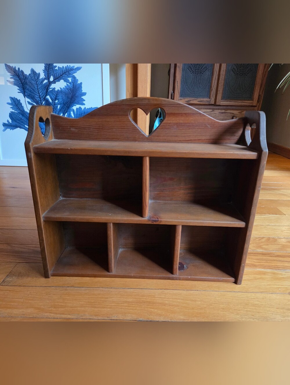 Vintage Wooden Curio Heart Cutout Wall Shelf